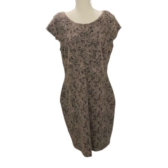 Vintage 1990s Calvin Klein 2pc Sheath Dress and Open Jacket Brown Textured Sz 14 - Picture 2 of 9